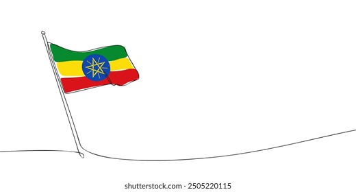 Dibujo de una sola línea de una bandera de Etiopía. Línea continua del icono de la República Democrática Federal de Etiopía. Icono de una línea. Ilustración vectorial.