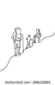 single line drawing of family traking