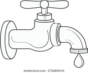 single line drawing of faucet with wate drop eps