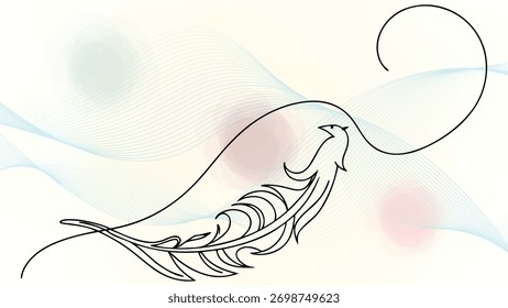 Linha única Desenhando uma pena com abstrato Ondulado elegante linha contínua de pena contínua