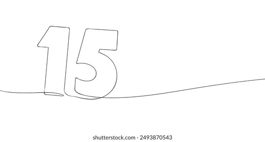 A single line drawing of a fifteen symbol. Continuous line fifteenth number icon. One line icon. Vector illustration.