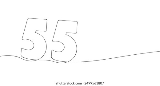 A single line drawing of a fifty five symbol. Continuous line fifty fifth number icon. One line icon. Vector illustration.