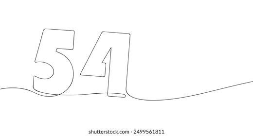 A single line drawing of a fifty four symbol. Continuous line fifty fourth number icon. One line icon. Vector illustration.