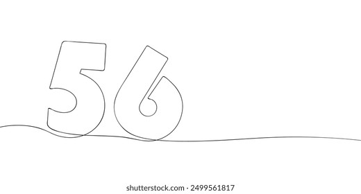 A single line drawing of a fifty six symbol. Continuous line fifty sixth number icon. One line icon. Vector illustration.