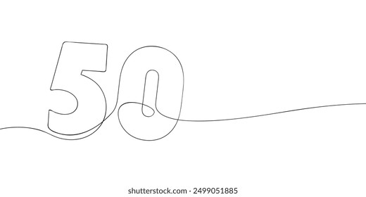 A single line drawing of a fifty symbol. Continuous line fiftieth number icon. One line icon. Vector illustration.