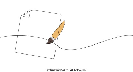 A single line drawing of a file with paintbrush. Continuous line paintbrush drawing on paper icon in color. One line icon. Vector illustration.