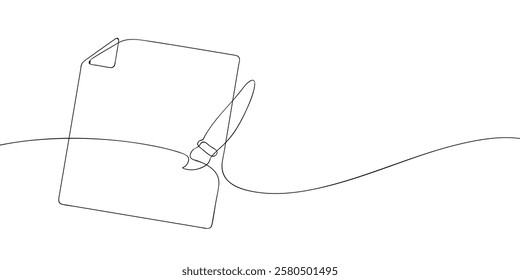 A single line drawing of a file with paintbrush. Continuous line paintbrush drawing on paper icon. One line icon. Vector illustration.