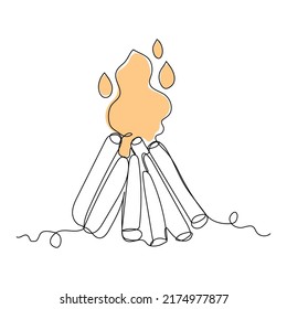 Einzeilige Zeichnung des Feuers. Lineares Flammensymbol. Ein zeilenträchtiger Hintergrund. Vektorgrafik. Symbol für eine fortlaufende Feuerlöschlinie