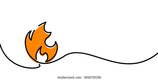 Single line drawing fire flames. Continuous line. Vector illustration.