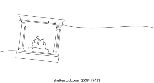 Um desenho de uma lareira. Linha contínua ícone da lareira de Natal. Ícone de uma linha. Ilustração vetorial.