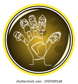Single line drawing of five finger puppet as a template