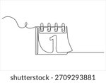 Single line drawing of a flip calendar icon with the first date