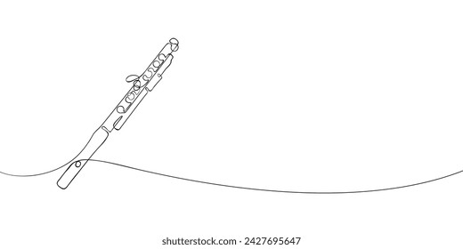 A single line drawing of a flute. Continuous line flute icon. One line icon. Vector illustration
