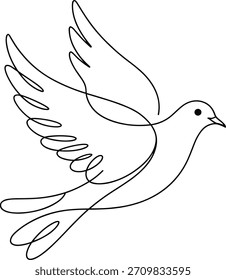 Einzeilige Zeichnung einer fliegenden Taube Vogelflügel