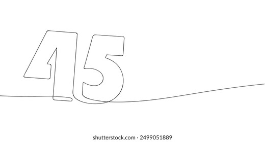 A single line drawing of a forty five symbol. Continuous line forty fifth number icon. One line icon. Vector illustration.