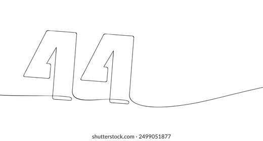 A single line drawing of a forty four symbol. Continuous line forty fourth number icon. One line icon. Vector illustration.