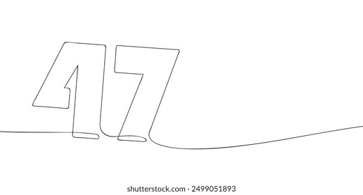 A single line drawing of a forty seven symbol. Continuous line forty seventh number icon. One line icon. Vector illustration.