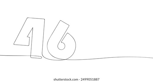 A single line drawing of a forty six symbol. Continuous line forty sixth number icon. One line icon. Vector illustration.