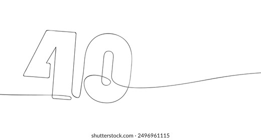 A single line drawing of a forty symbol. Continuous line fortieth number icon. One line icon. Vector illustration.