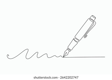 Single line drawing of fountain pen writing signature