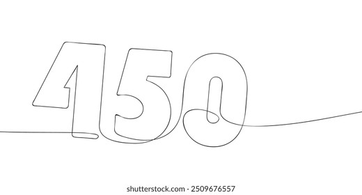 A single line drawing of a four hundred and fifty symbol. Continuous line four hundred and fiftieth number icon. One line icon. Vector illustration.