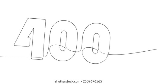 A single line drawing of a four hundred symbol. Continuous line four hundredth number icon. One line icon. Vector illustration.