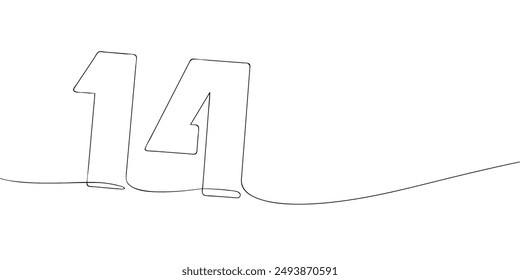 A single line drawing of a fourteen symbol. Continuous line fourteenth number icon. One line icon. Vector illustration.