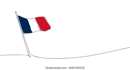 A single line drawing of a French flag. Continuous line France icon. One line icon. Vector illustration