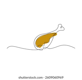 single line drawing of fried chicken shop logo vector illustration with white background. Fast food cafe menu concept. Modern continuous line drawing design of street food logo.vector illustarion