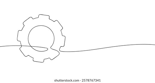 A single line drawing of a gear. Continuous line gearwheel icon. One line icon. Vector illustration.