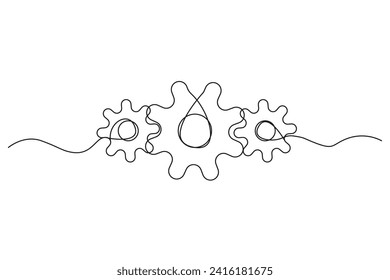 Single line drawing with gear. One continuous line of gear wheel. Vector illustration. EPS 10.