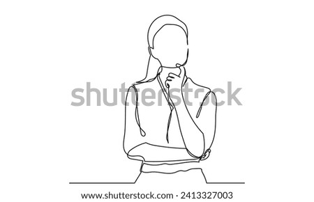 Single line drawing of a girl thinking about solving problems. Continuous line drawings of a young woman depressed and thinking.vector illustration.
