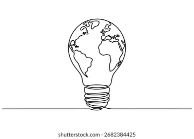 Desenho de linha única de um globo em uma lâmpada - ícone minimalista de pensamento global