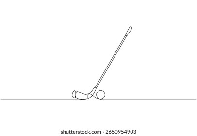 Single line drawing of a golf stick and ball. Represents precision, relaxation, and professional golf sport. Golf putter continuous one line drawing, Golf line icon.