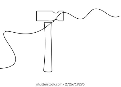 Dibujo de una sola línea de un icono de herramienta de martillo en estilo minimalista para el diseño de construcción y reparación