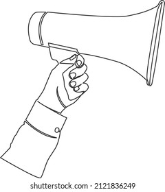 Einzelzeilenzeichnung der Hand, die Megaphon hält, kontinuierliche Vektorgrafik