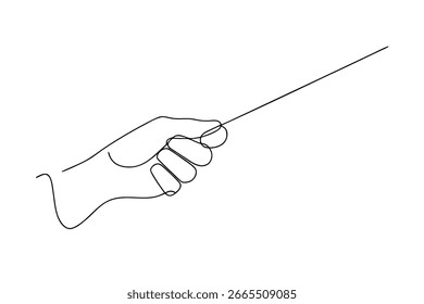 Single line drawing a hand holding a conductor's baton music