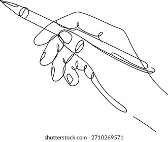 Dibujo de una sola línea de una mano que sostiene una escritura a lápiz