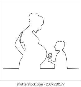  Single line drawing of a happy young mother playing with her child at home isolated on white background. The concept of family as parents. Vector illustration
