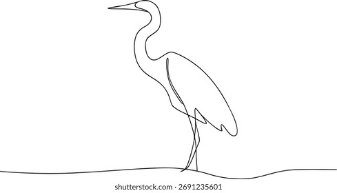 Single line drawing of a heron standing on water bird
