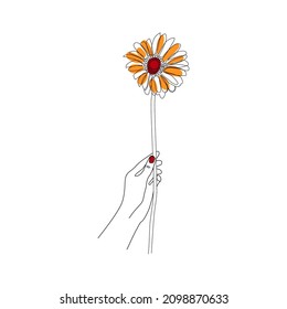 Dibujo de una sola línea con una flor de mano 