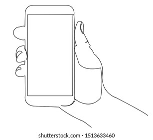 Single line drawing of holding a mobile in Hand - Vector line art