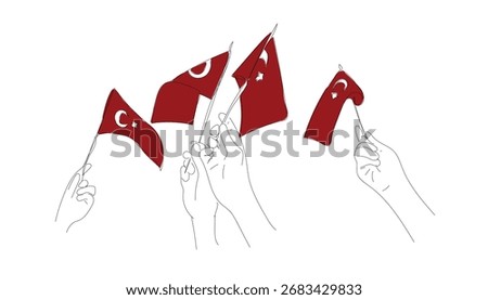 A single line drawing of holding a Turkey flag. Continuous line 29 october Republic of Turkey icon. One line icon. Vector illustration. Hand made vector not Al.
