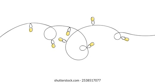 A single line drawing of a holiday lights. Continuous line christmas led icon in color. One line icon. Vector illustration.