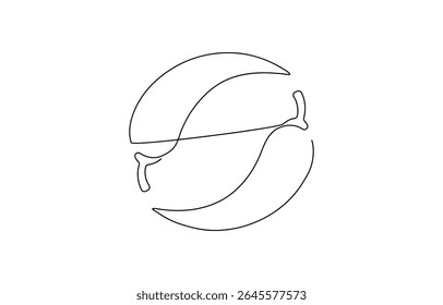 single line drawing of hot chili vector illustration design, Continuous one line drawing of hot red chili pepper graphic design, drawing of hot red chili pepper graphic design. Single line art .