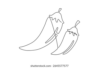 single line drawing of hot chili vector illustration design, Continuous one line drawing of hot red chili pepper graphic design, drawing of hot red chili pepper graphic design. Single line art .