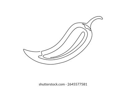 single line drawing of hot chili vector illustration design, Continuous one line drawing of hot red chili pepper graphic design, drawing of hot red chili pepper graphic design. Single line art .