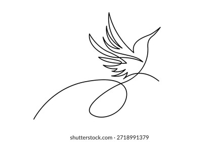 Single Line Drawing of a Hummingbird in Flight Keywords: hummingbird, bird, flight, freedom