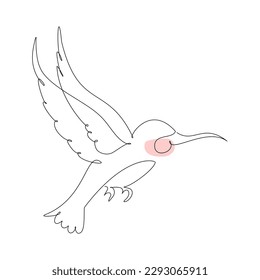 Dibujo de una sola línea de un colibrí. Ilustración vectorial para el diseño animal de aves.