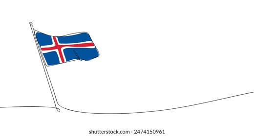 A single line drawing of a Iceland flag. Continuous line Iceland icon. One line icon. Vector illustration